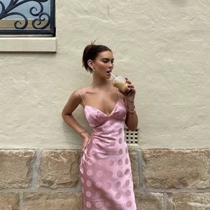 Song of Style Pink Polka Dot Midi Dress XS